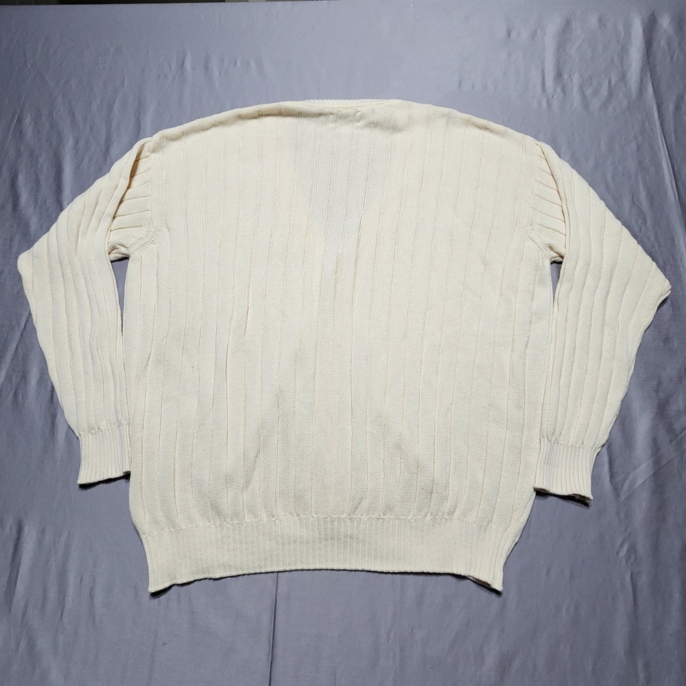 United Colors of Benetton Cream Ribbed Cotton Cardigan Sweater Made in Italy L - Picture 2 of 7